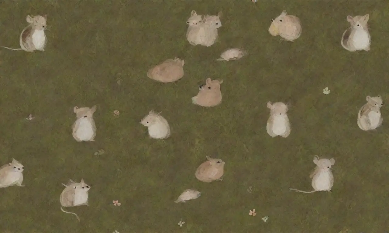 Un papel tapiz denso y texturizado en tonos marrones y grises, con siluetas de ratas y elementos de la naturaleza que reflejan una comunidad viva