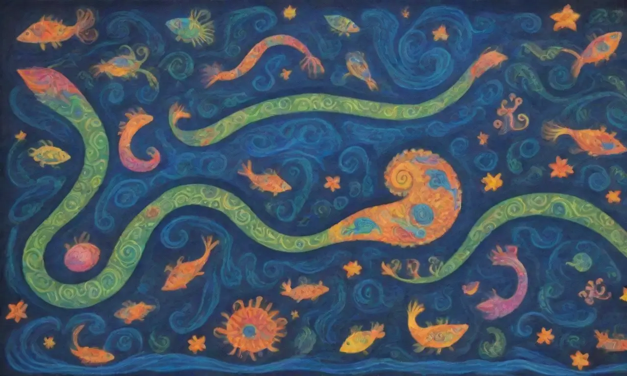 Un mural vibrante con patrones azules, neuronas intrincadas y roedores explorando un laberinto de recuerdos