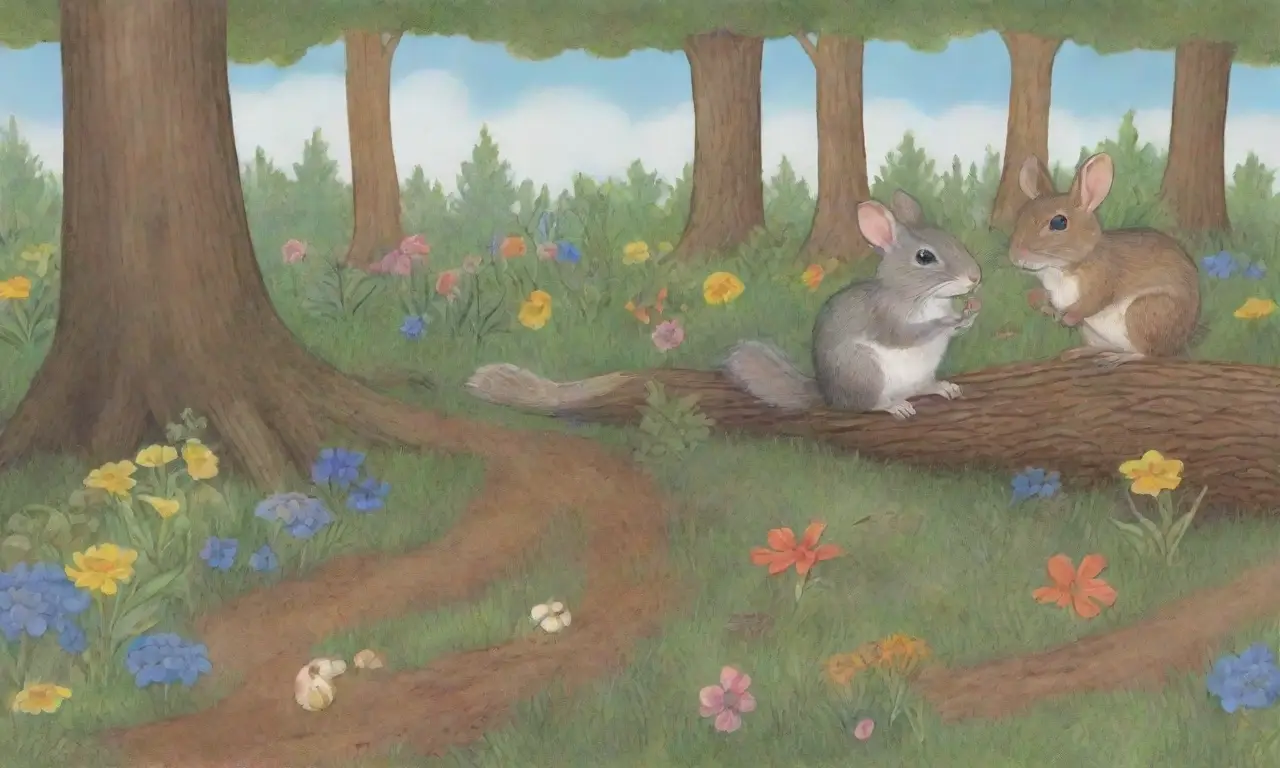 Una escena forestal vibrante con fauna y flora en armonía