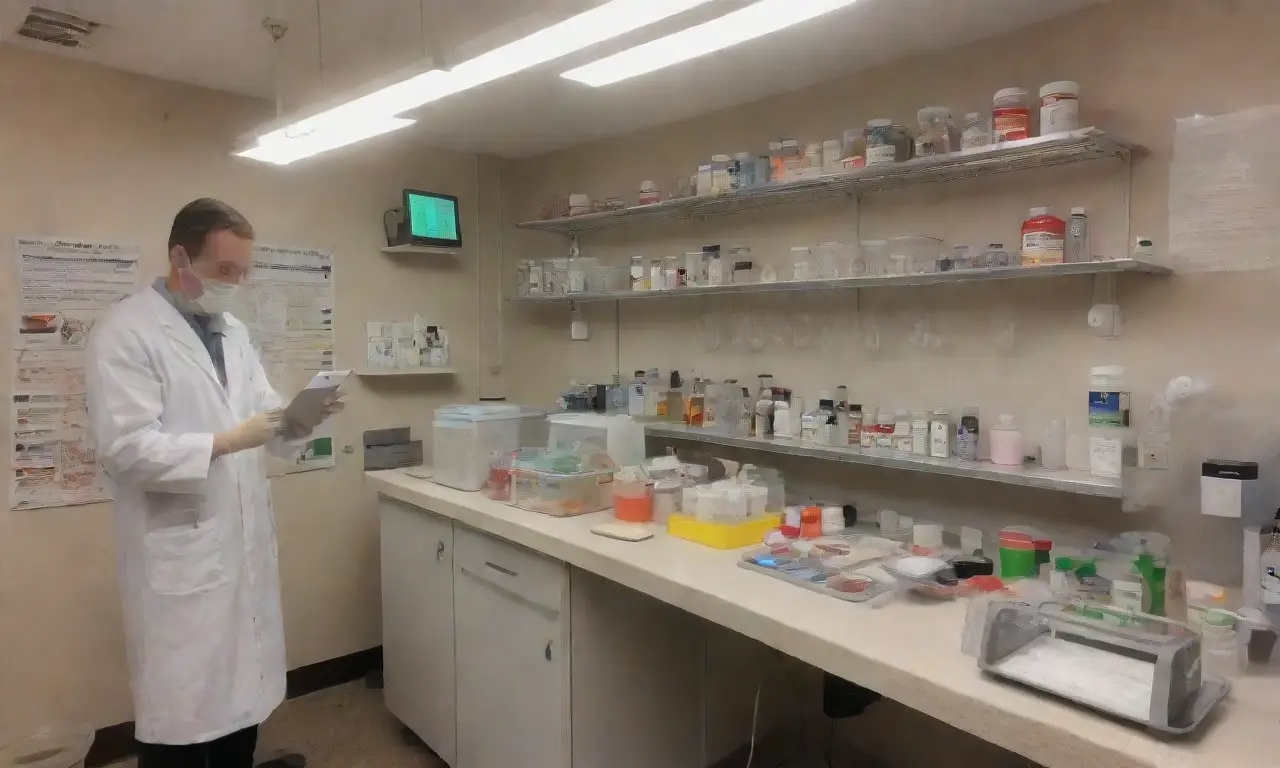Un laboratorio vibrante y desordenado lleno de investigación científica y descubrimiento