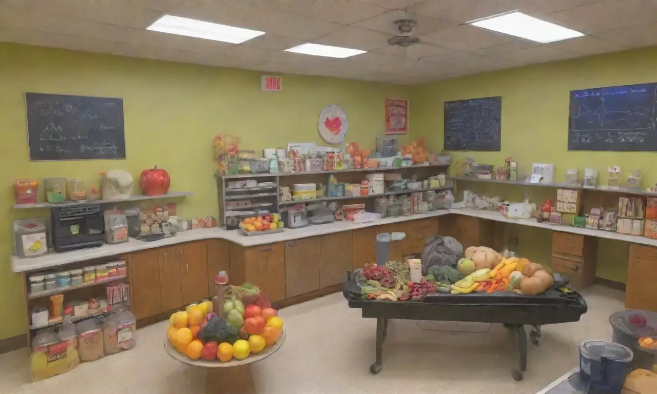 Un collage vibrante de siluetas humanas, animales, alimentos, equipos de laboratorio y escenas de investigación y vida cotidiana