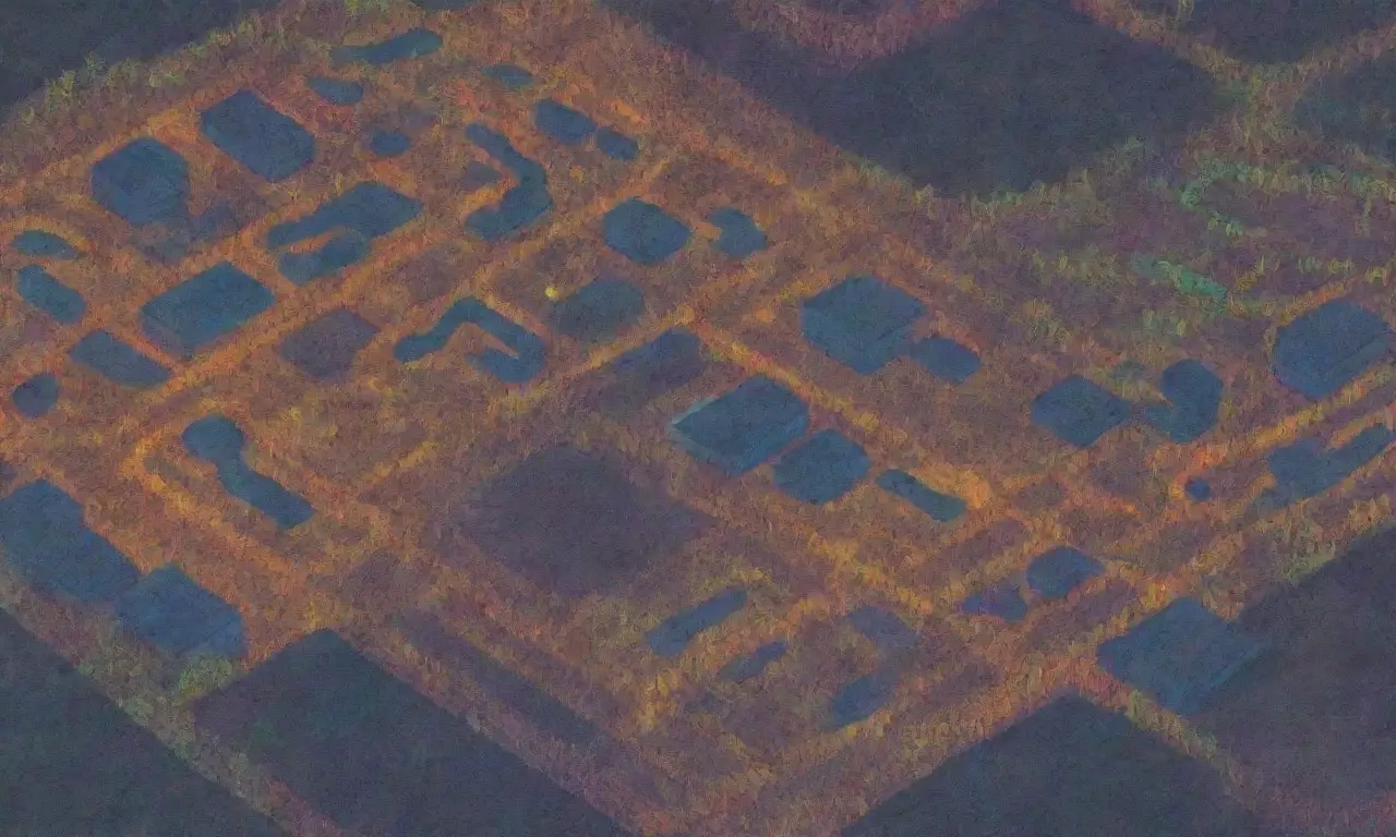 Un paisaje digital vibrante y caótico que mezcla tecnología y naturaleza, lleno de peligros y armonía