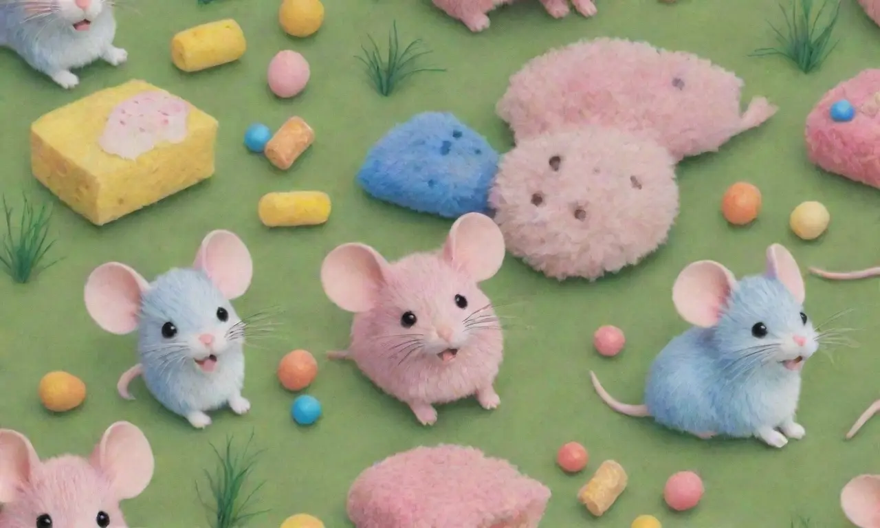 Un ambiente colorido y juguetón con ratones en un hábitat acogedor