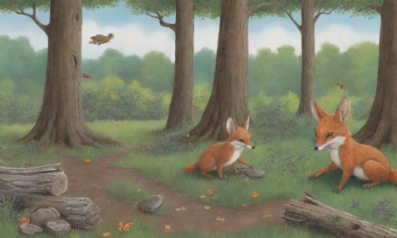 Una escena forestal vibrante llena de vida y depredadores