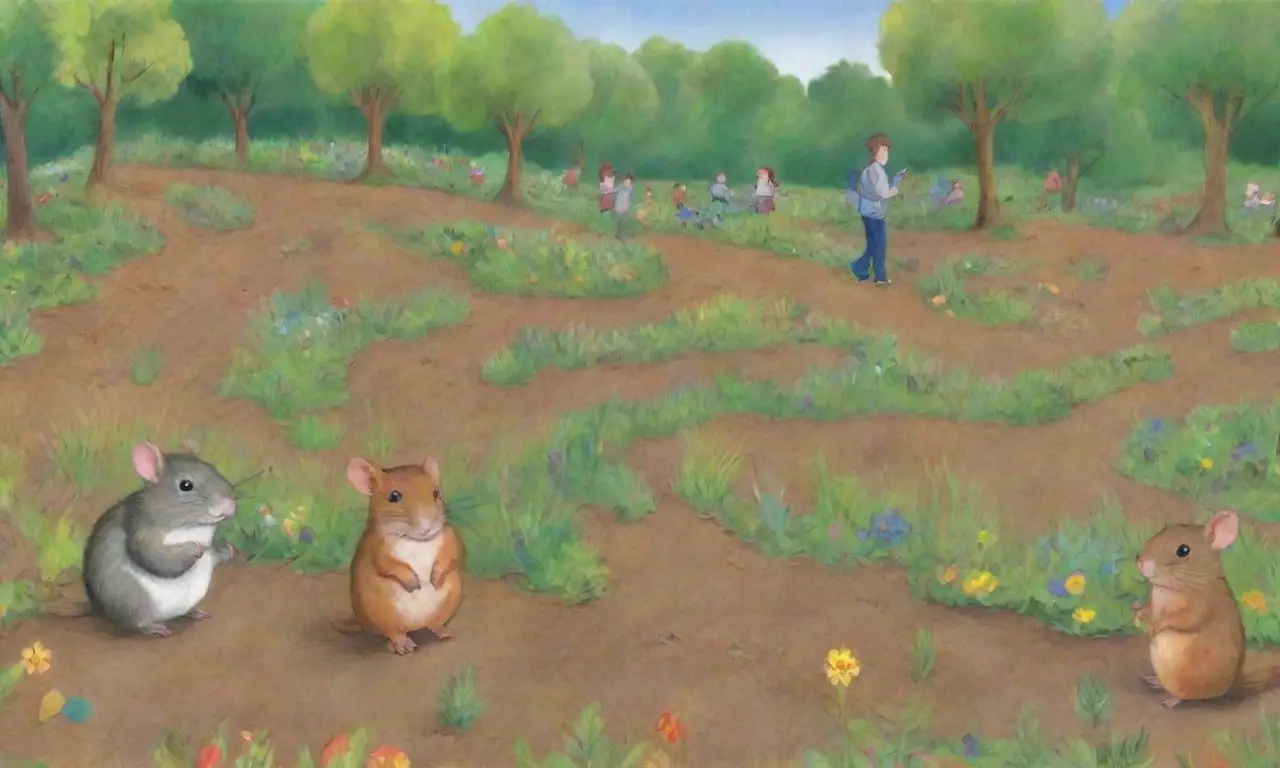 Ilustraciones coloridas de roedores en hábitats diversos y actividades de conservación comunitaria