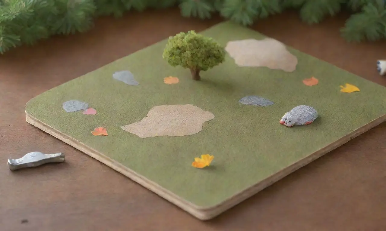 Un bosque verde con un roedor curioso, acorns, flores silvestres, un investigador y un ambiente sereno