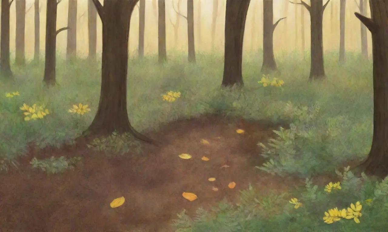 Un bosque vibrante con luz dorada, vida silvestre y cambios ambientales