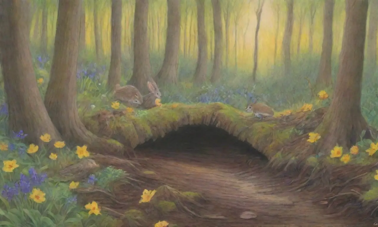 Una escena forestal vibrante con un ratón curioso, flores silvestres y ecosistemas interconectados