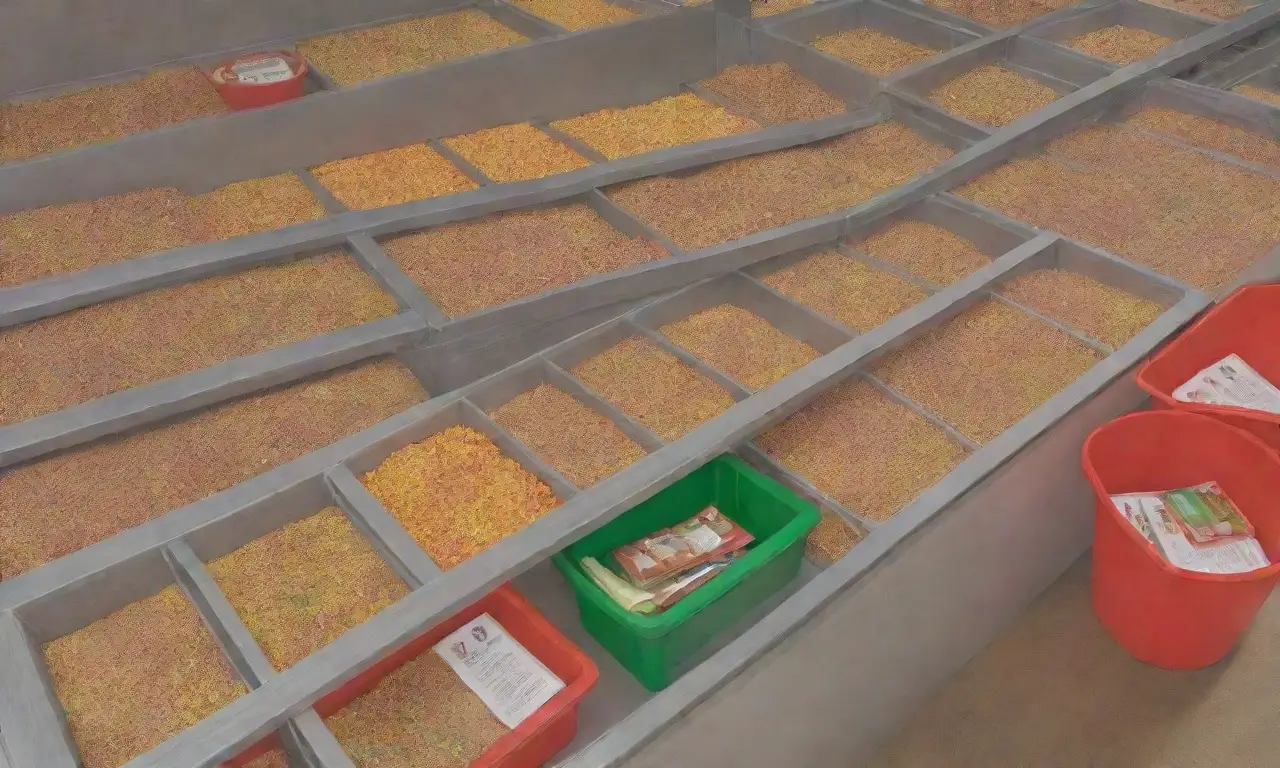 Un vibrante mural muestra un área de procesamiento de alimentos con detalles sobre plagas y limpieza