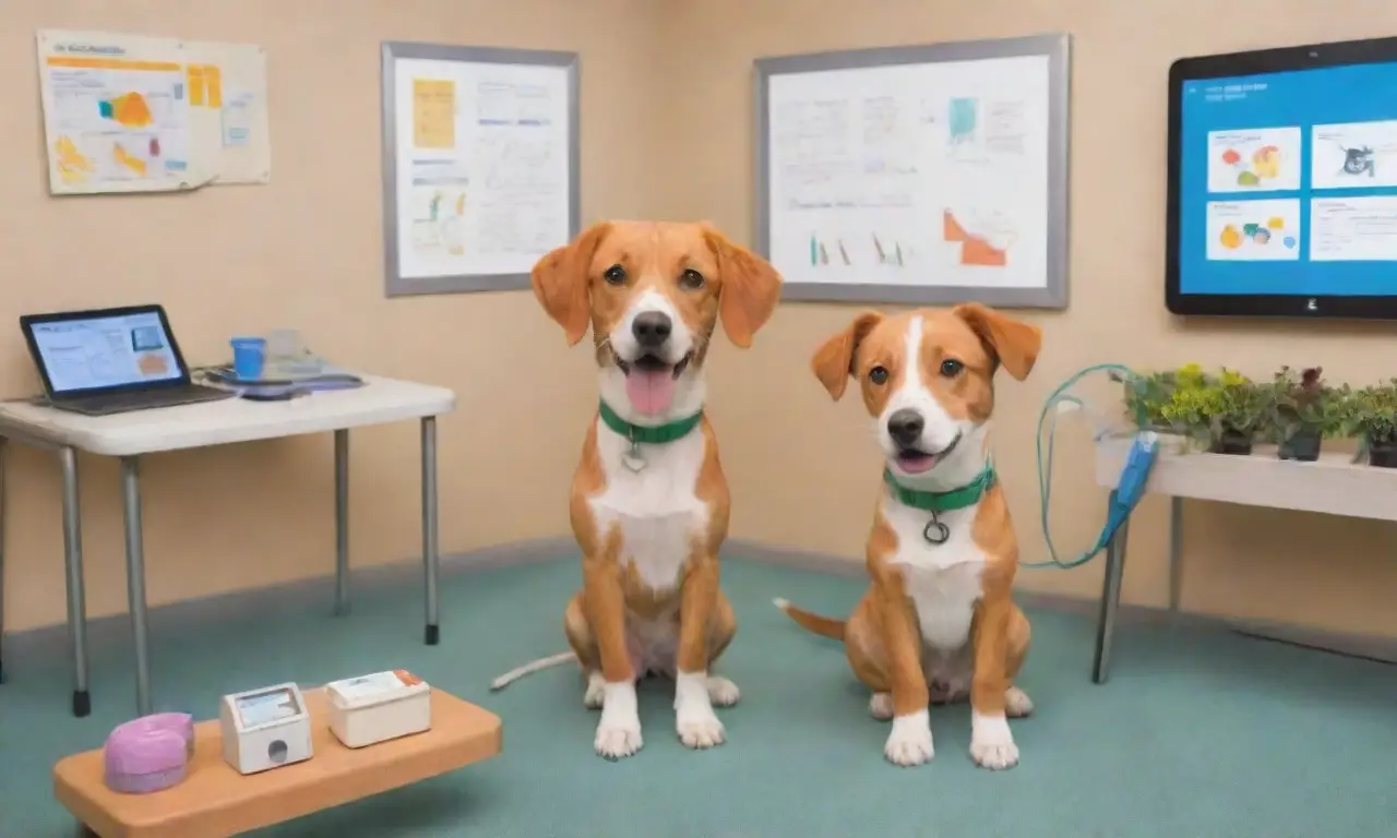 Un entorno veterinario moderno y acogedor con tecnología avanzada y animales felices