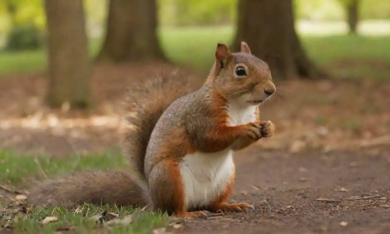 Ardillas que interactúan con humanos y otros animales en un parque.