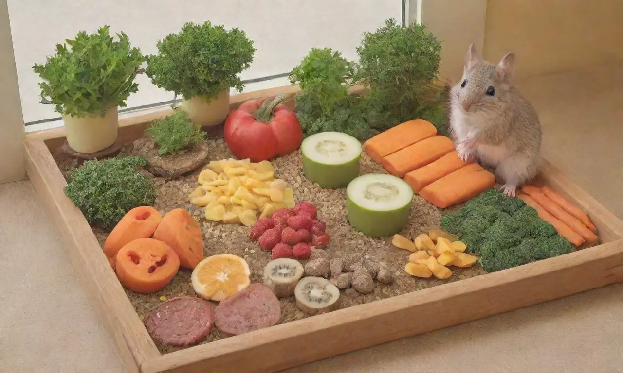 Un espacio alegre y colorido lleno de snacks saludables para roedores
