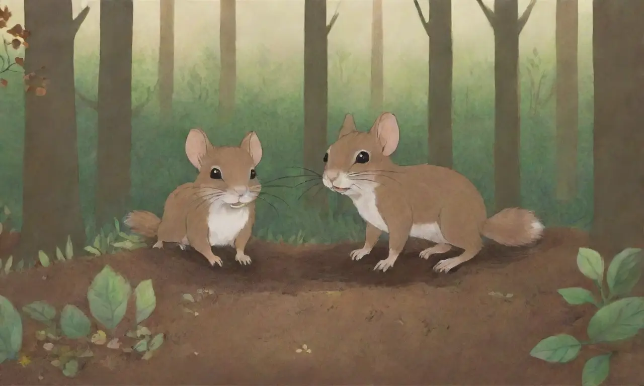 Un pequeño roedor se asoma cauteloso en un denso bosque, mientras un halcón sobrevuela y la tensión de la naturaleza se siente en el aire