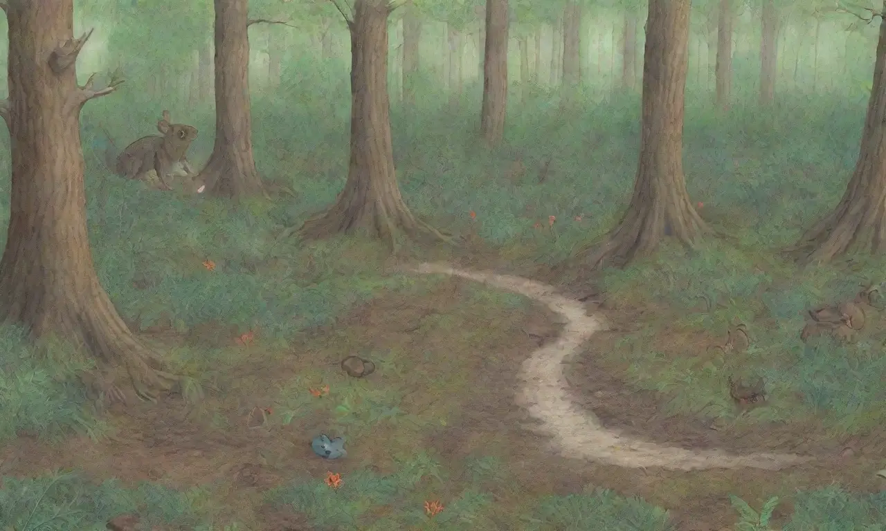 Un bosque denso con vida silvestre y signos de urbanización crea una atmósfera de tensión y cambio