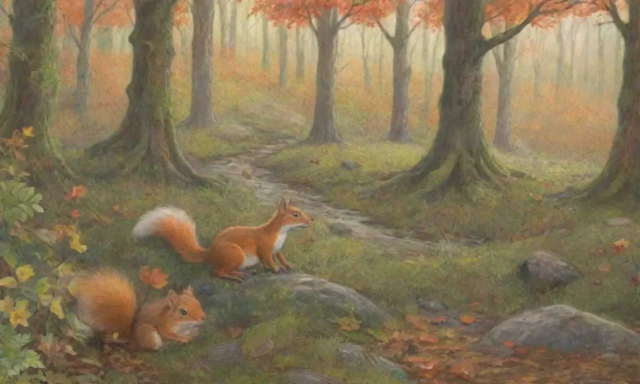 Un bosque vibrante con vida silvestre, flores, un arroyo y el ciclo de la naturaleza en equilibrio