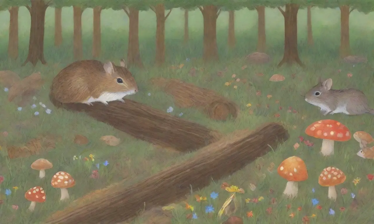 Una escena vibrante del bosque con animales curiosos, luz suave y naturaleza en armonía