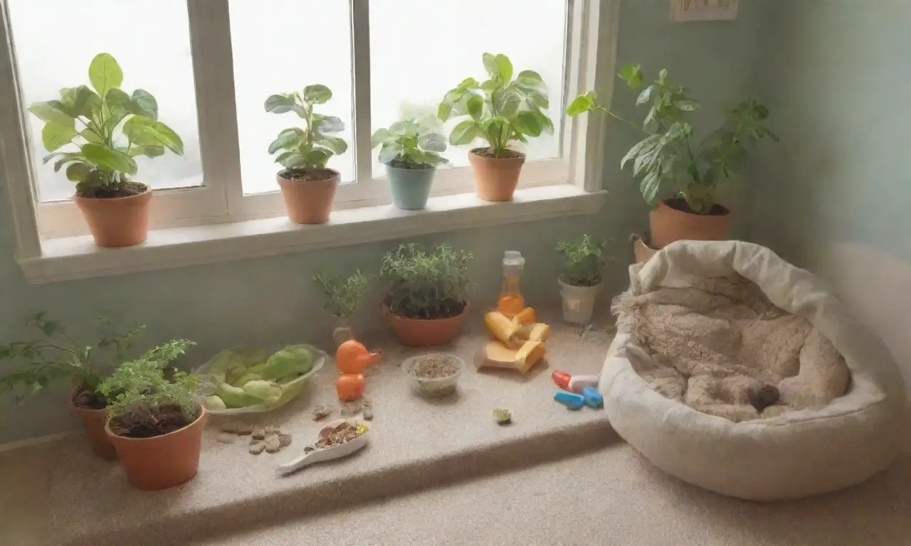 Un ambiente sereno y acogedor para pequeños roedores, lleno de colores suaves y elementos reconfortantes