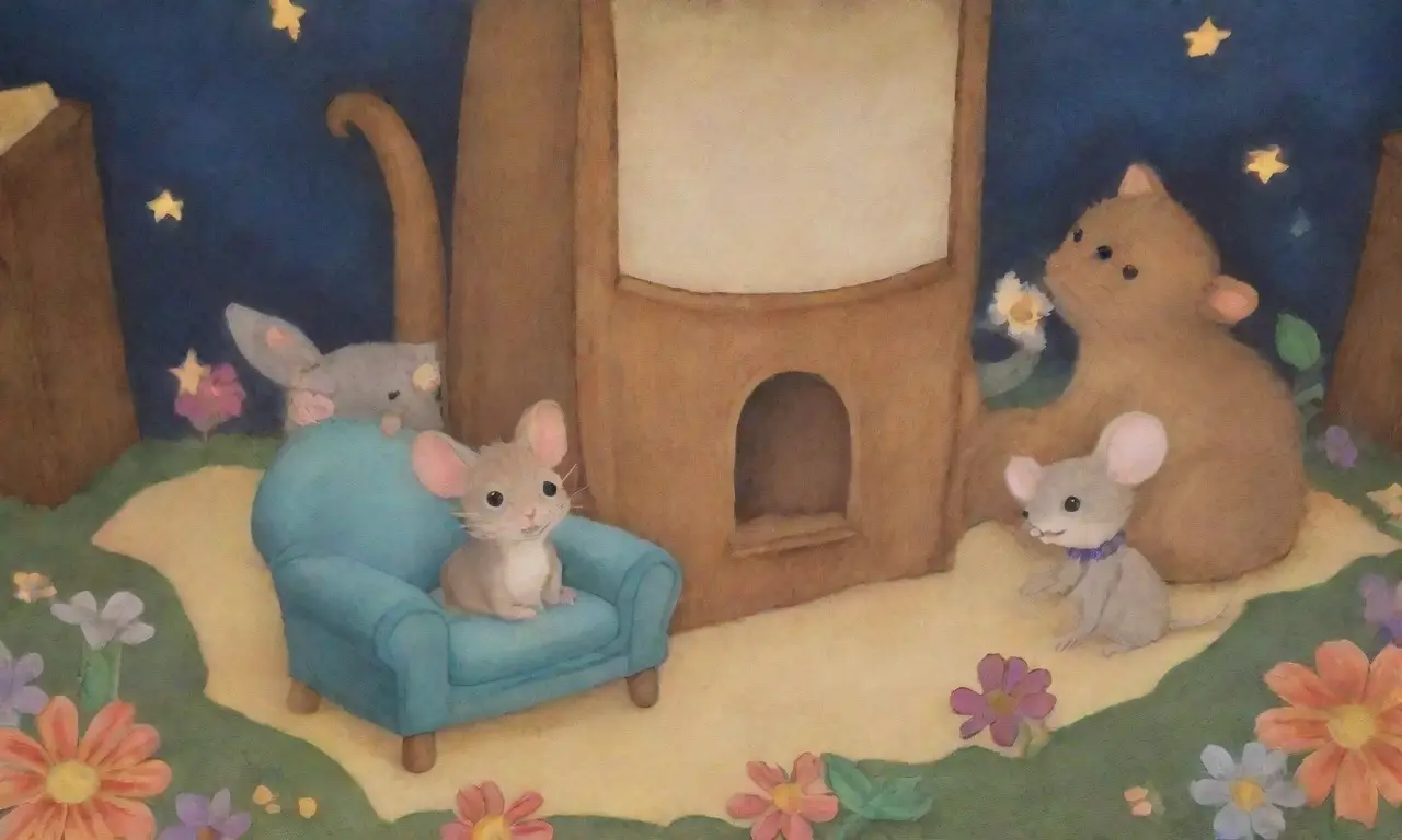 Un rincón de lectura mágico con ratones, libros, luces cálidas y aventuras por descubrir