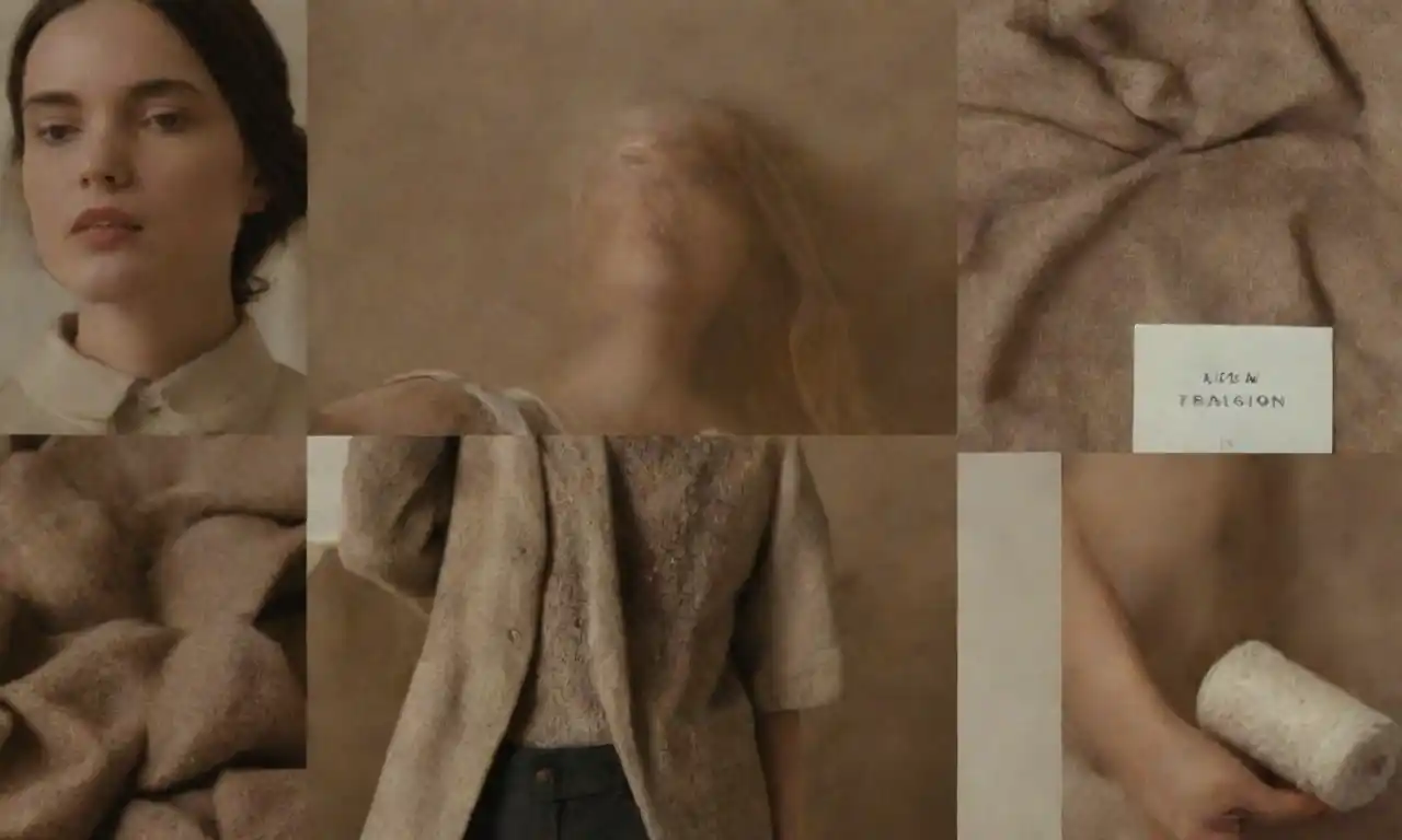 Un collage de materiales sostenibles junto con etiquetas éticas de moda para producir bjomus.