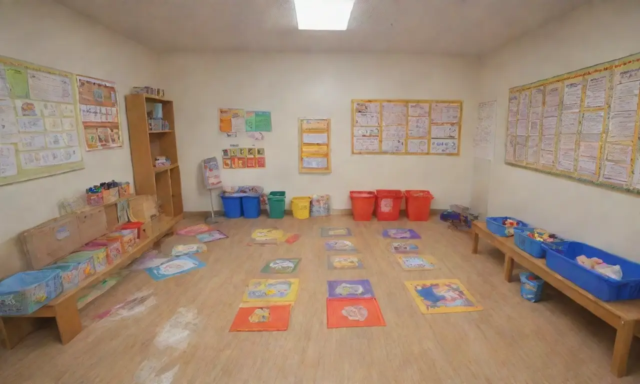 Aula colorida y vibrante con ilustraciones de roedores, estaciones de aprendizaje interactivas y estudiantes curiosos