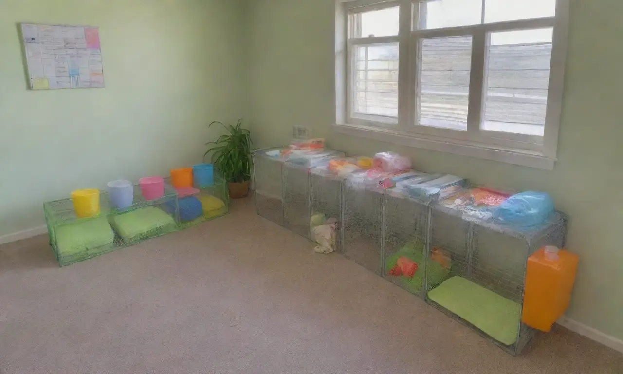 Un laboratorio sereno y acogedor para roedores, con luz suave, espacios limpios y un ambiente de cuidado