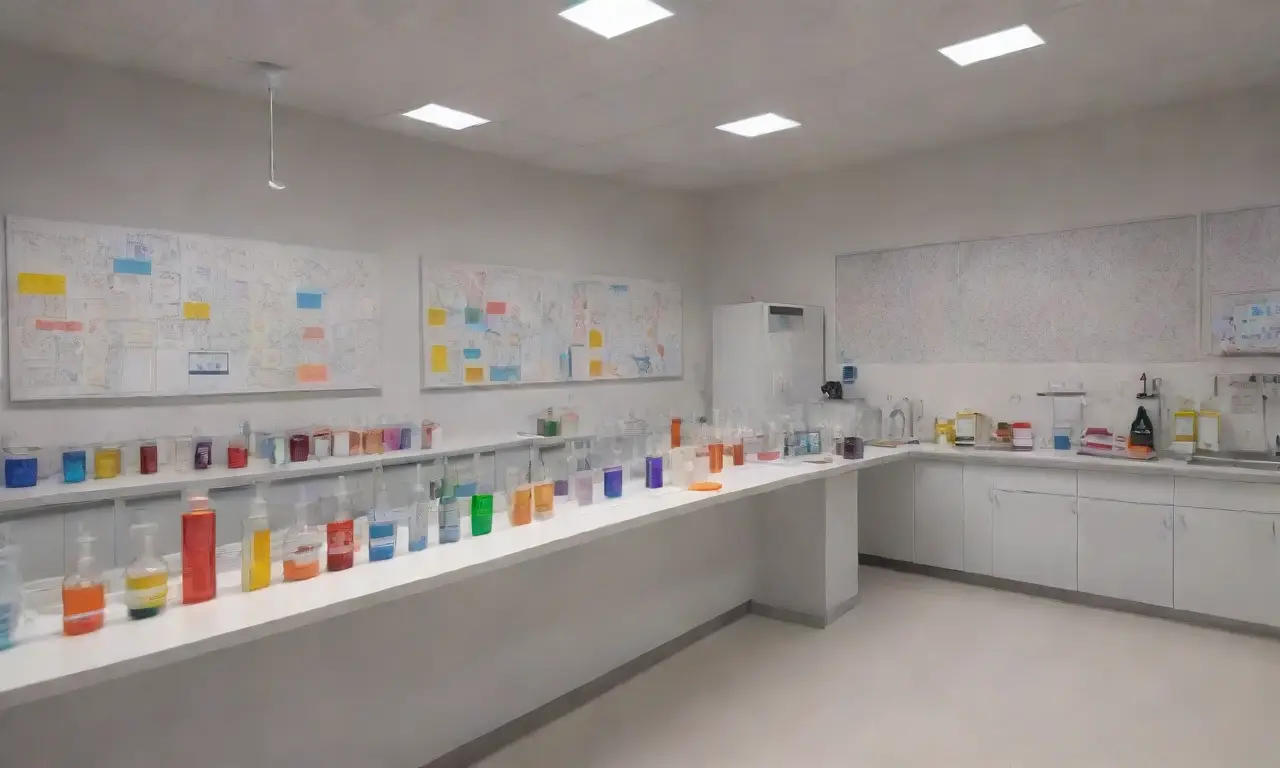 Un laboratorio vibrante lleno de frascos coloridos, roedores curiosos y un ambiente de descubrimiento