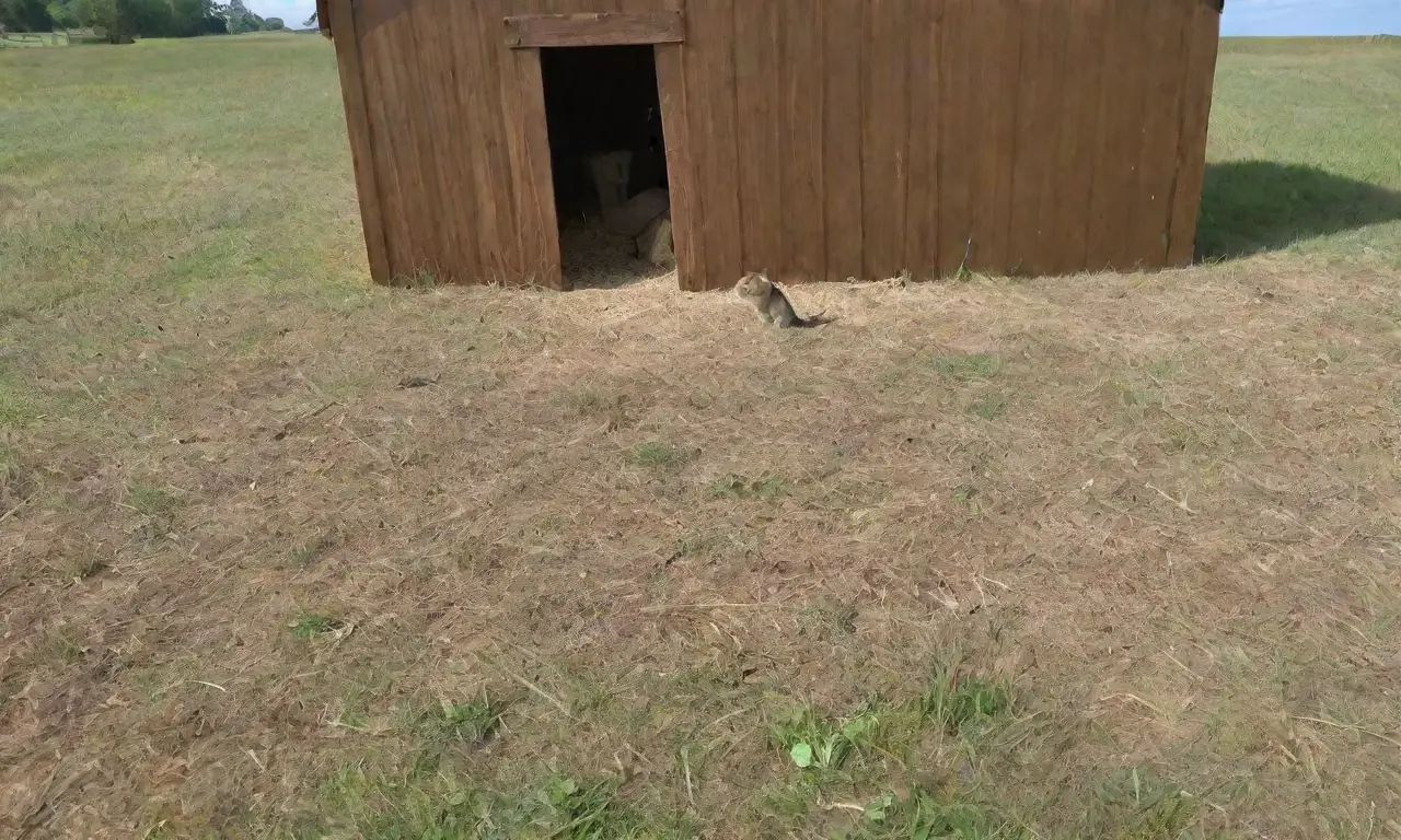 Un prado verde vibrante con animales pequeños disfrutando de heno y flores bajo un cielo azul