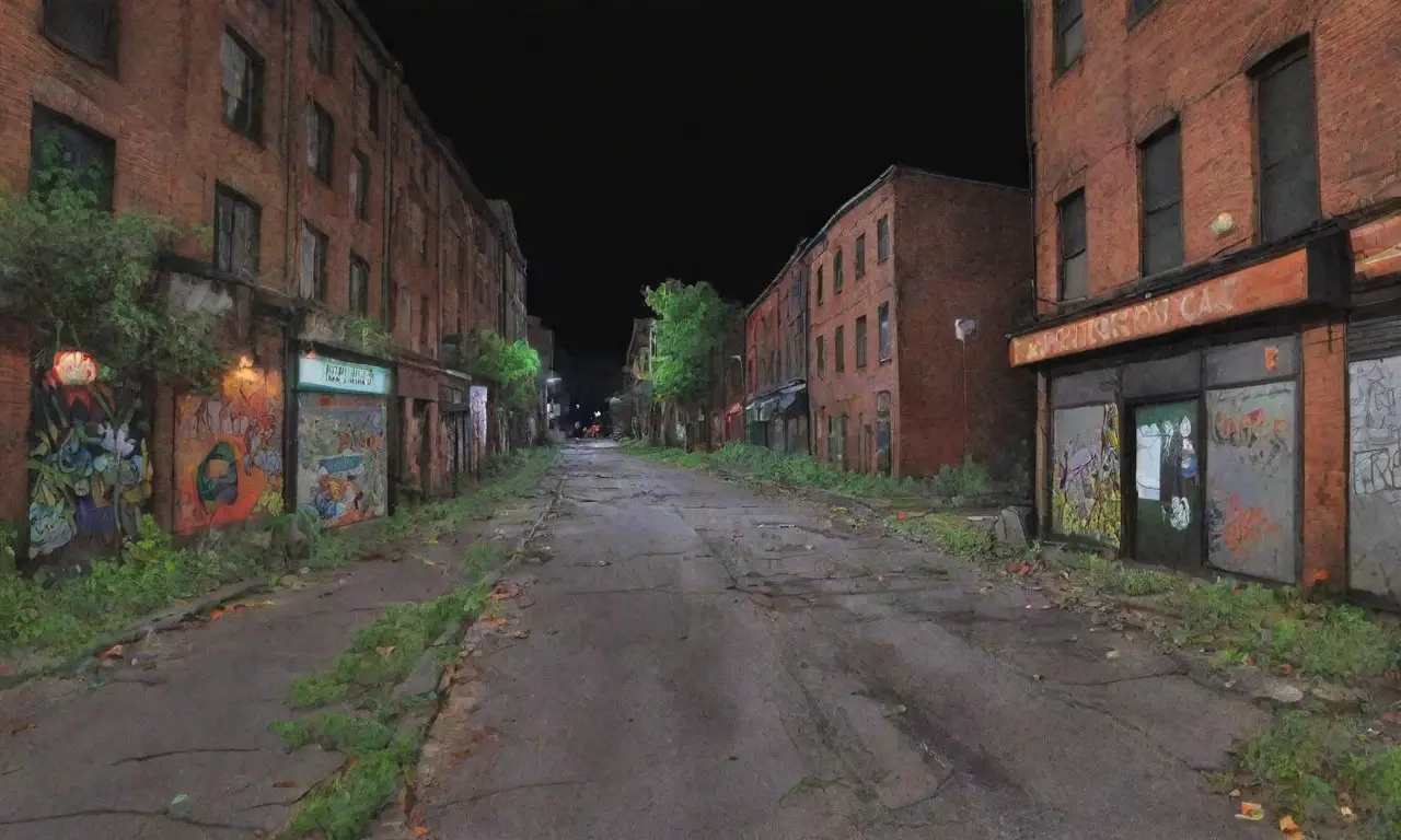 Una ciudad bulliciosa llena de edificios, luces de neón, calles concurridas y vida urbana