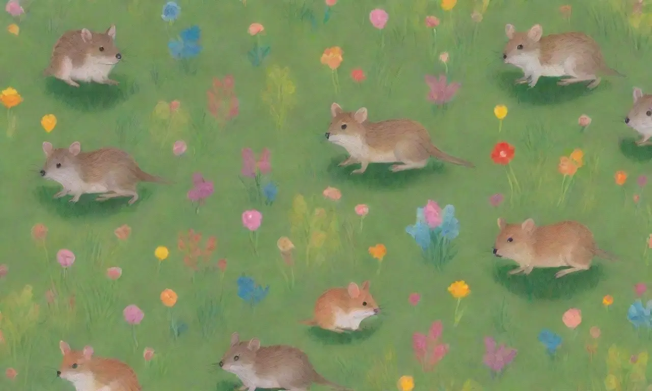 Un papel tapiz vibrante que muestra un collage de roedores en un hábitat verde con elementos de salud y enfermedad