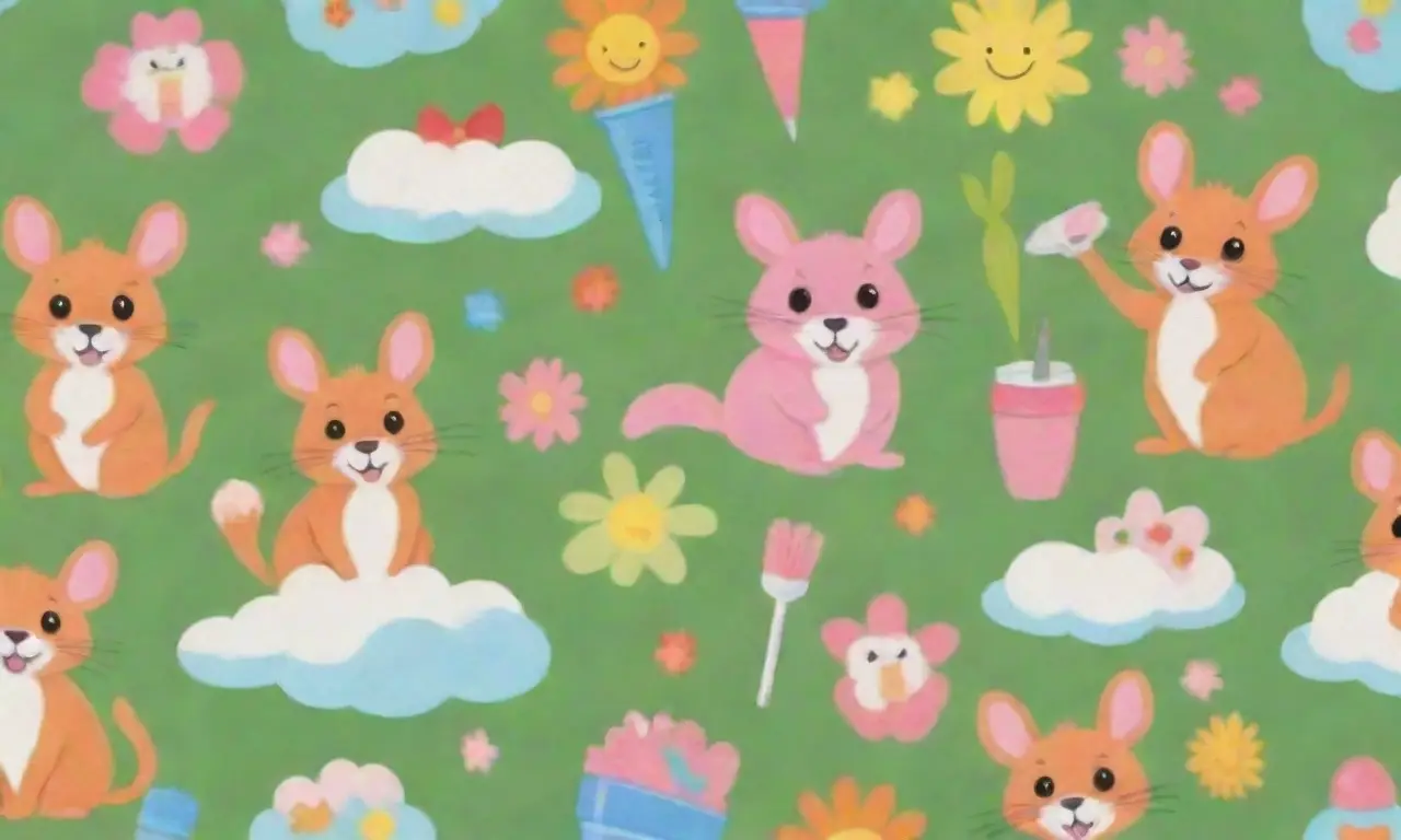 Un fondo colorido y alegre con productos dentales y animales caricaturescos
