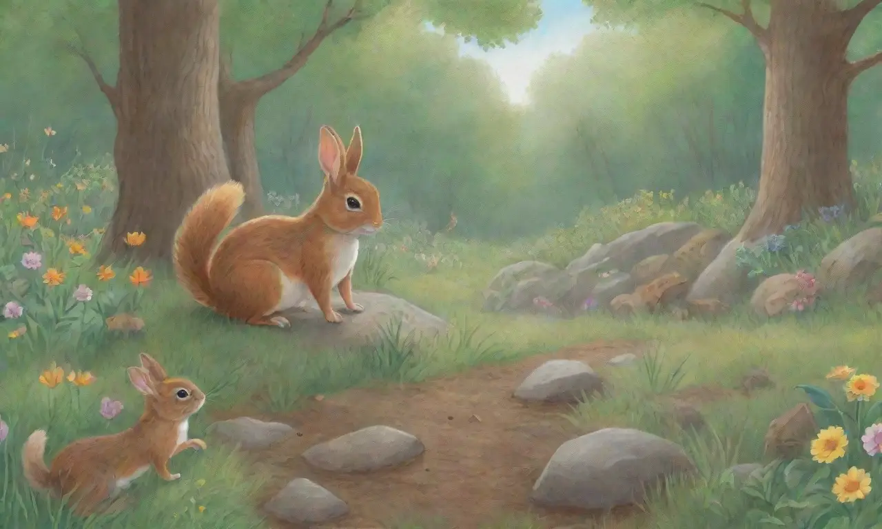 Un fondo vibrante de un bosque verde con animales juguetones y flores brillantes