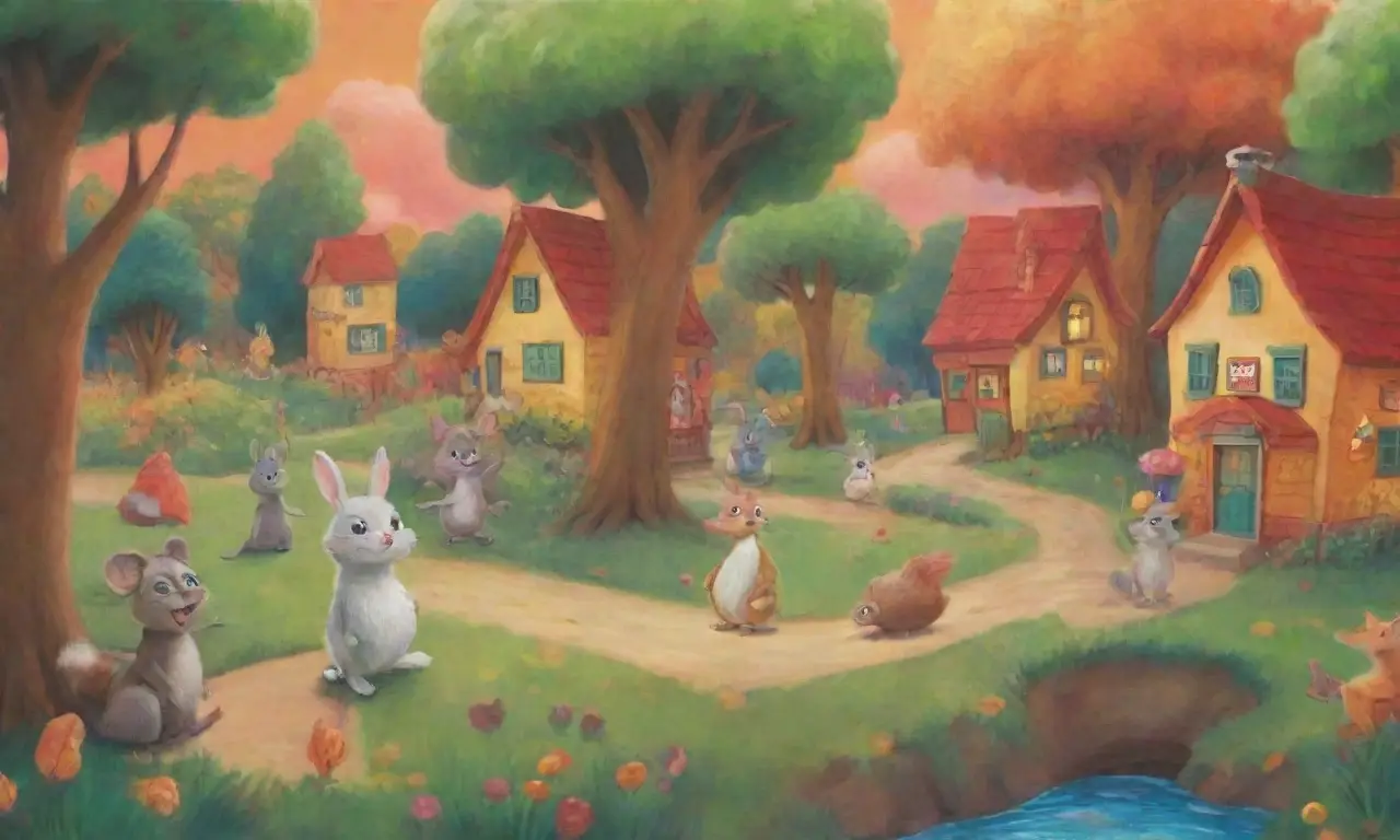 Escenas animadas coloridas con personajes roedores vibrantes y paisajes caprichosos