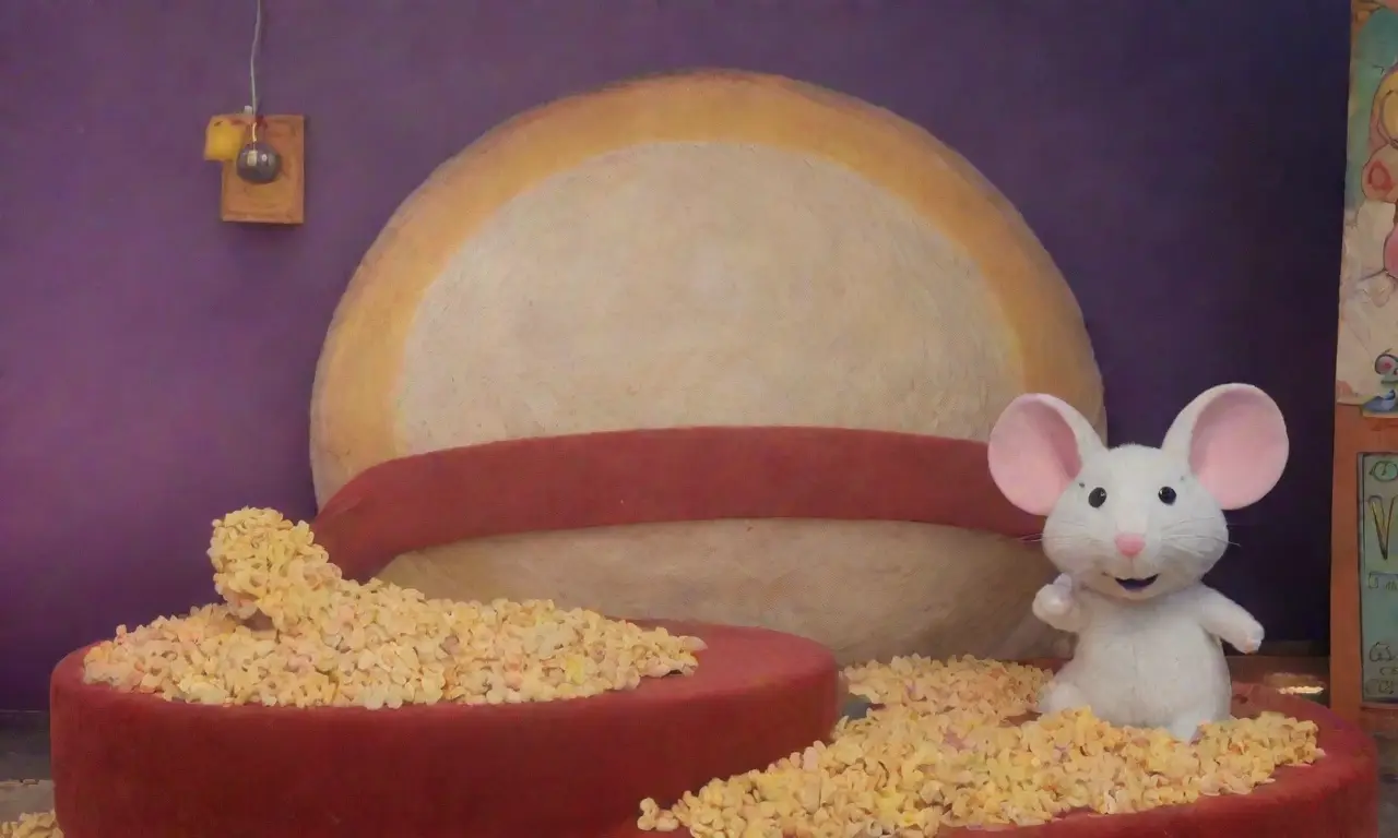 Un fondo vibrante con un ratón juguetón sobre un carrete de película, rodeado de palomitas y luces de cine