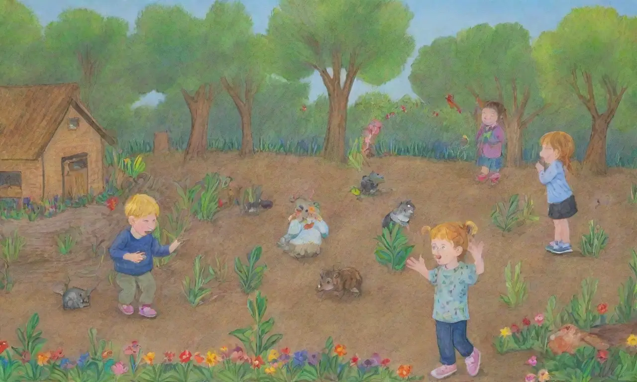 Un entorno educativo vibrante y natural donde niños exploran y aprenden sobre roedores