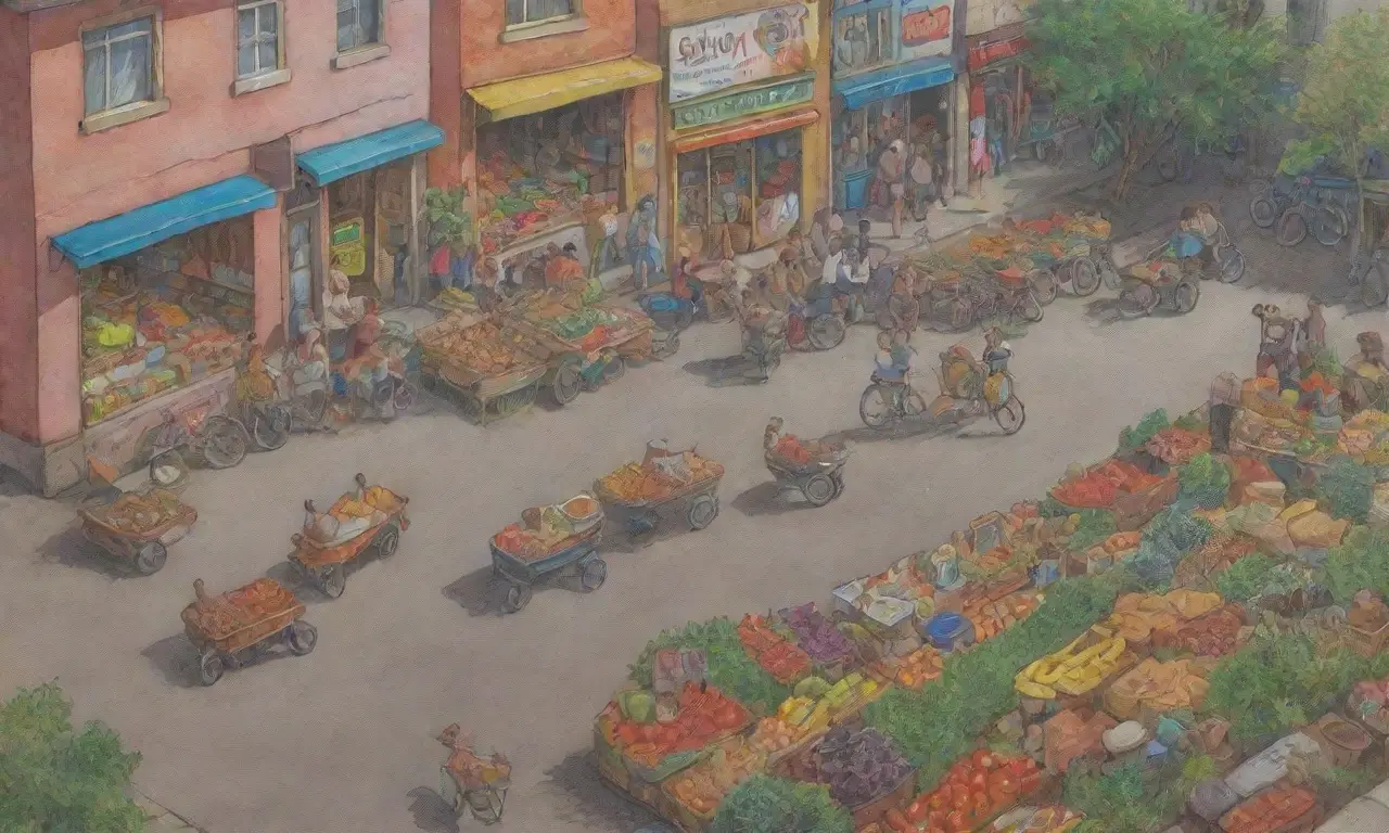 Un vibrante mural en una ciudad bulliciosa refleja la vida y la comunidad en medio de la decadencia urbana
