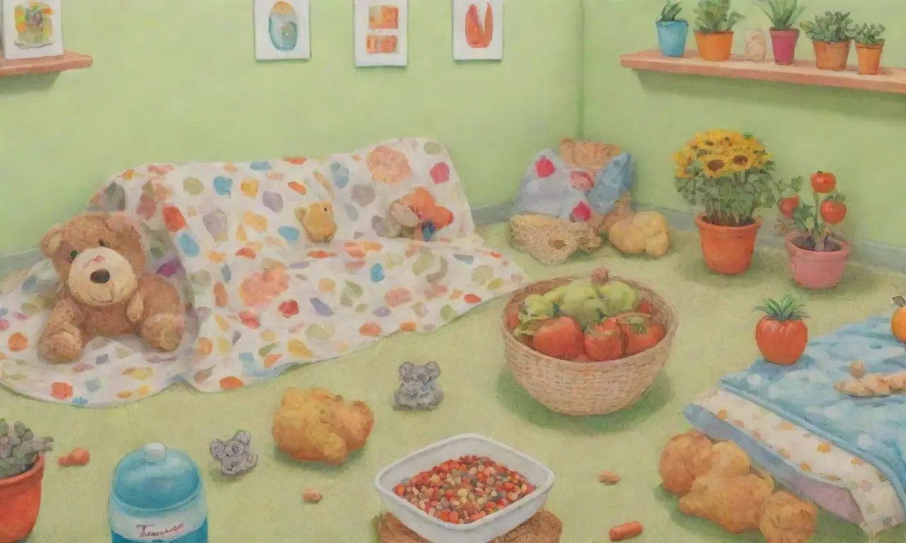 Un ambiente acogedor con hámsters juguetones, comida colorida y un fondo suave