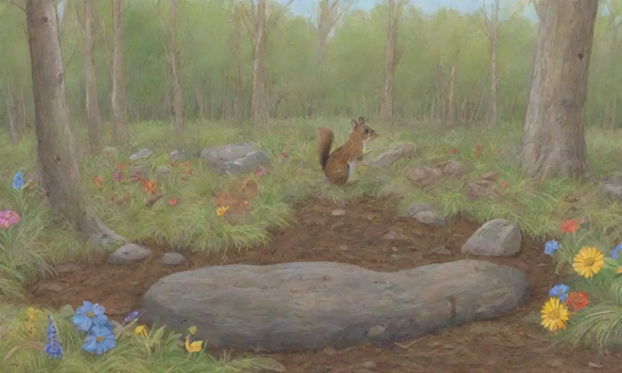 Un bosque vibrante lleno de vida, con animales, flores y un ambiente armonioso