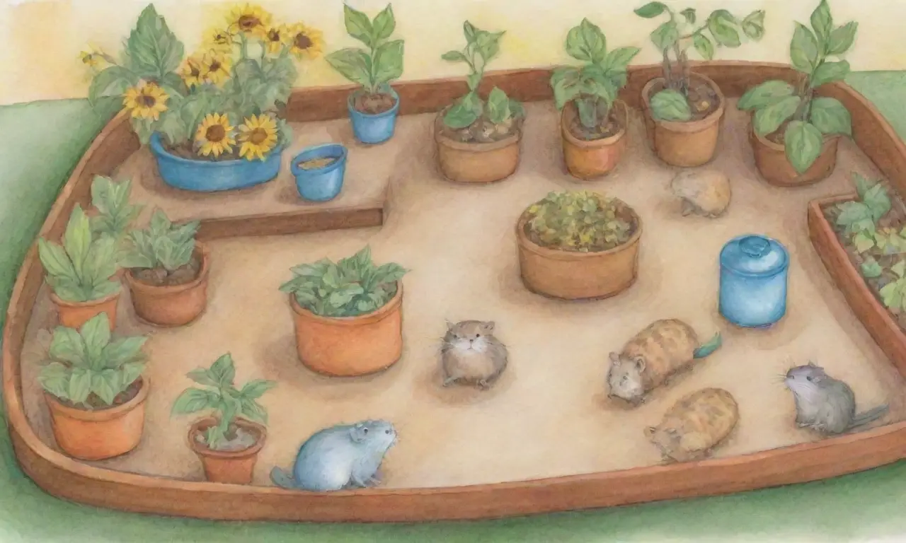 Ambiente acogedor y sereno para pequeños roedores con colores suaves y elementos confortables